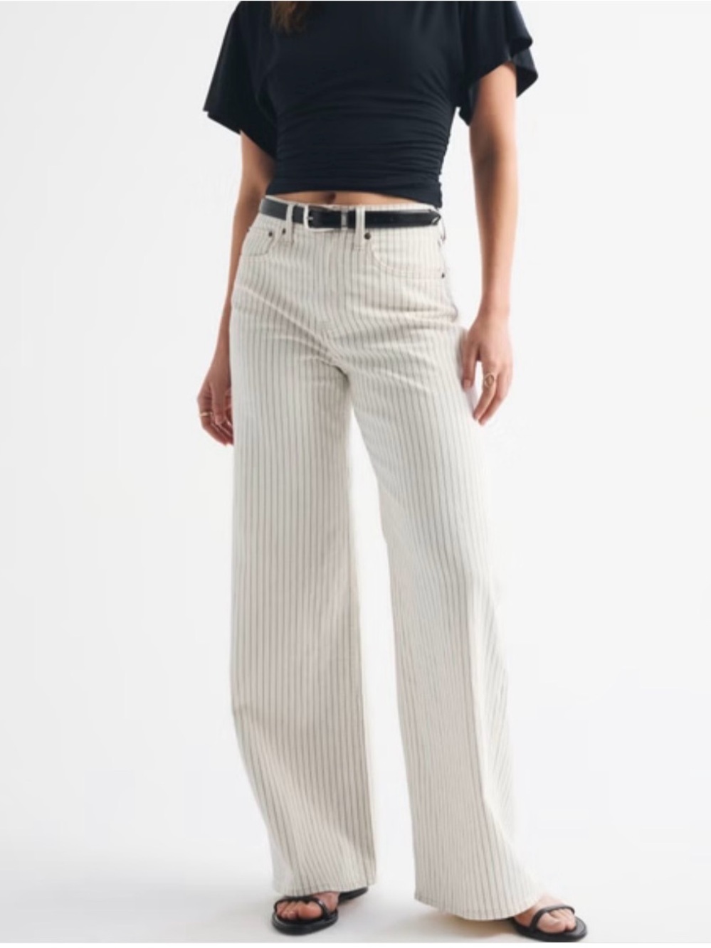 Abercrombie Linen Blend High Rise Wide Leg Striped Jeans 32 14R